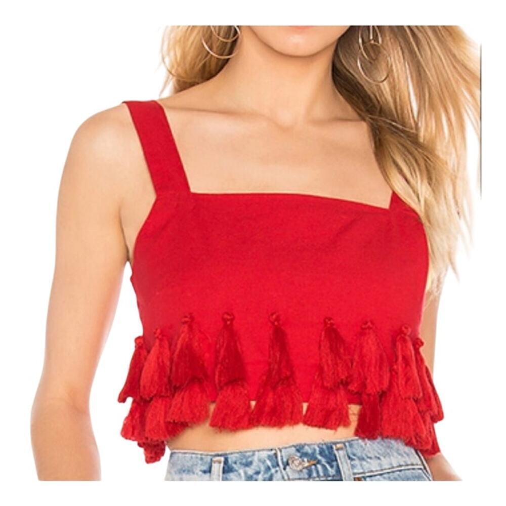 Tularosa Women's Red Tasselled Crop Top Size S